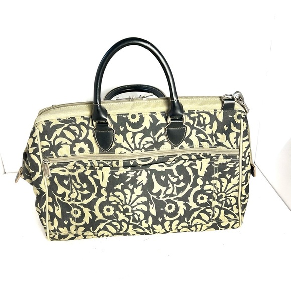 Baggallini Travel Tote Bag Detachable Wristlet Set Nylon Tan Black Floral Swirl - Picture 3 of 16